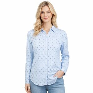 J. McLaughlin Blue Swiss Dot Button Shirt Vertical Striped Cotton Blouse Size M